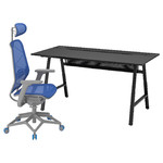 UTESPELARE / STYRSPEL Gaming desk and chair, black blue/light grey