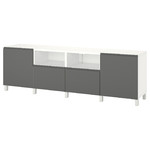 BESTÅ TV bench with doors and drawers, white/Västerviken dark grey, 240x42x74 cm