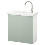 ENHET / TVÄLLEN Wash-basin cabinet with 2 doors, white/pale grey-green Glypen tap, 64x33x65 cm