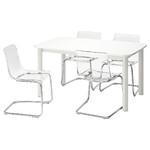 STRANDTORP / TOBIAS Table and 4 chairs, white, transparent, 150/205/260x95 cm