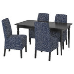 INGATORP / BERGMUND Table and 4 chairs, black, Ryrane dark blue, 155/215 cm