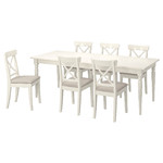 INGATORP / INGOLF Table and 6 chairs, white white/Hallarp beige, 155/215 cm