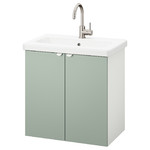 ENHET / TVÄLLEN Wash-basin cabinet with 2 doors, white/pale grey-green Glypen tap, 64x43x65 cm