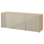 BESTÅ Storage combination with doors, white stained oak effect/Selsviken high-gloss/beige, 180x42x65 cm