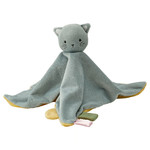 GULDVÄVARE Comfort blanket with soft toy, blue yellow/cat