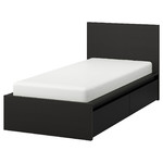 MALM Bed frame, high, w 2 storage boxes, black-brown, Lönset, 90x200 cm