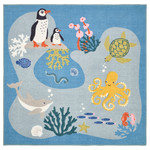 BLÅVINGAD Rug, ocean animals pattern/multicolour, 133x133 cm