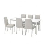 STRANDTORP / BERGMUND Table and 6 chairs, white/Orrsta light grey, 150/205/260 cm