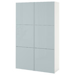 BESTÅ Storage combination with doors, white Selsviken, high-gloss light grey-blue, 120x42x193 cm