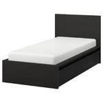 MALM Bed frame, high, w 2 storage boxes, black-brown, 90x200 cm