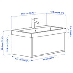ÄNGSJÖN / BACKSJÖN Wash-stnd w drawer/wash-basin/tap, brown oak effect, 80x48x39 cm
