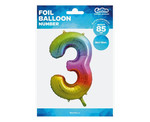 Foil Balloon Number 3, rainbow, 85cm
