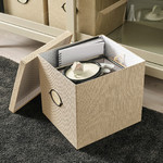KVARNVIK Storage box with lid, beige, 32x35x32 cm