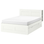 BRIMNES Bed frame w storage and headboard, white, Luröy, 160x200 cm
