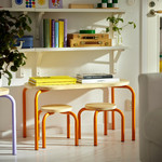 GREJSIMOJS Children's table, wood/orange, 84x42 cm