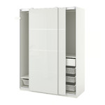 PAX / HOKKSUND Wardrobe combination, white, high-gloss light grey, 150x66x201 cm