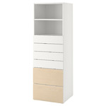SMÅSTAD / PLATSA Bookcase, white birch, with 6 drawers, 60x55x180 cm
