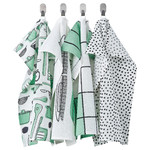 RINNIG Tea towel, white/green, patterned, 45x60 cm