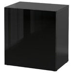 BESTÅ Shelf unit with door, black-brown, Selsviken high-gloss/black, 60x40x64 cm