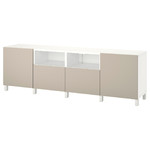 BESTÅ TV bench with doors and drawers, white/Lappviken/Stubbarp light grey/beige, 240x42x74 cm