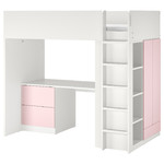 SMÅSTAD Loft bed, white pale pink/with desk with 3 drawers, 90x200 cm