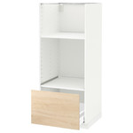 METOD / MAXIMERA High cab for oven/micro w drawer, white, Askersund light ash effect, 60x60x140 cm