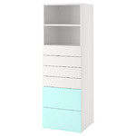 SMÅSTAD / PLATSA Bookcase, white pale turquoise, with 6 drawers, 60x55x180 cm