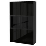BESTÅ Storage combination w/glass doors, black-brown, Selsviken high-gloss/black, clear glass, 120x40x192 cm