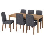 EKEDALEN / BERGMUND Table and 6 chairs, oak, Gunnared medium grey, 180/240 cm