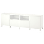 BESTÅ TV bench with doors and drawers, white/Västerviken/Stubbarp white, 240x42x74 cm