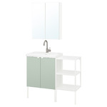 ENHET / TVÄLLEN Bathroom furniture, set of 14, white/pale grey-green Glypen tap, 102x43x87 cm