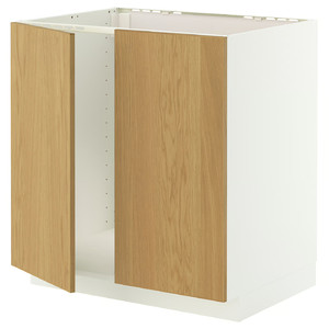 METOD Base cabinet for sink + 2 doors, white/Sinarp oak veneer, 80x60 cm