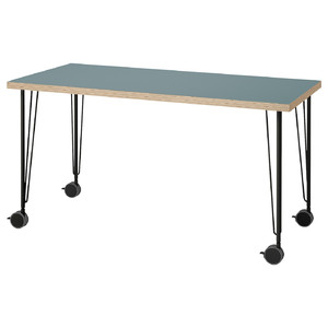 LAGKAPTEN / KRILLE Desk, grey-turquoise/black, 140x60 cm