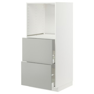 METOD / MAXIMERA High cabinet w 2 drawers for oven, white/Havstorp light grey, 60x60x140 cm
