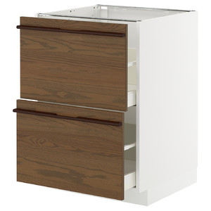 METOD/MAXIMERA Base cb 2 fronts/2 high drawers, white/Stensta dark brown ash veneer, 60x60 cm