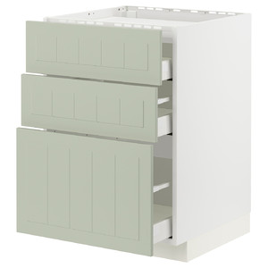 METOD / MAXIMERA Base cab f hob/3 fronts/3 drawers, white/Stensund light green, 60x60 cm