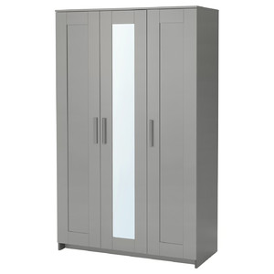 BRIMNES Wardrobe with 3 doors, grey, 117x190 cm