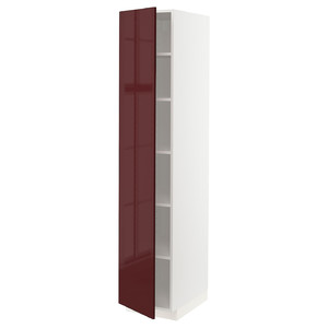 METOD High cabinet with shelves, white Kallarp/high-gloss dark red-brown, 40x60x200 cm