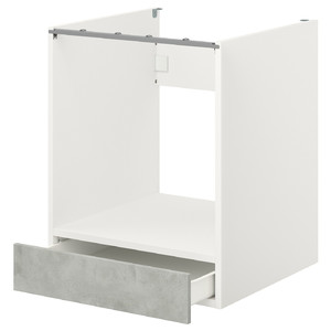 ENHET Base cabinet for oven with drawer, white, concrete effect, 60x60x75 cm