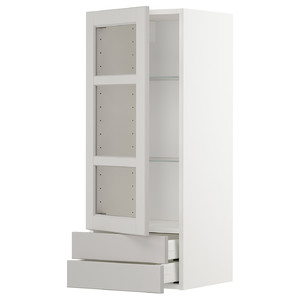 METOD / MAXIMERA Wall cabinet w glass door/2 drawers, white/Lerhyttan light grey, 40x100 cm