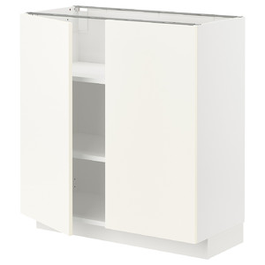 METOD Base cabinet with shelves/2 doors, white/Vallstena white, 80x37 cm