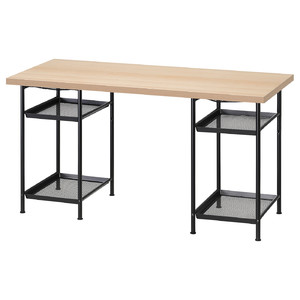 LAGKAPTEN/SPÄND Desk, white stained oak effect/black, 140x60 cm