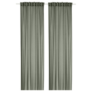 STENFRÖ Sheer curtains, 1 pair, green/with heading tape, 145x300 cm