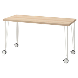 LAGKAPTEN / KRILLE Desk, white stained oak effect, white, 140x60 cm