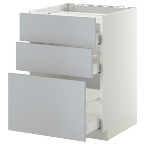 METOD / MAXIMERA Base cab f hob/3 fronts/3 drawers, white/Veddinge grey, 60x60 cm