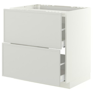 METOD/MAXIMERA Base cab f hob/2 fronts/2 drawers, white/Aspudden light grey, 80x60 cm