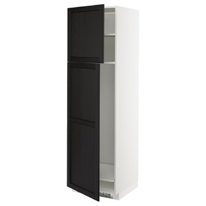 METOD High cabinet for fridge w 2 doors, white/Lerhyttan black stained, 60x60x200 cm