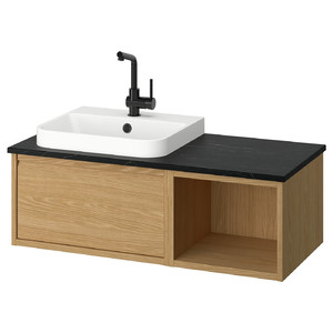 ÄNGSJÖN / BACKSJÖN Wash-stand/wash-basin/tap, oak effect/black marble effect, 102x49x41 cm