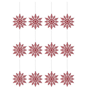 Christmas Hanging Decoration Snowflake 10cm 12pcs, red