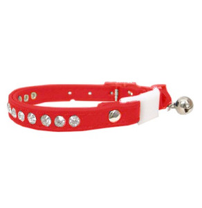 Cat Collar with Rhinestones 28cm, red